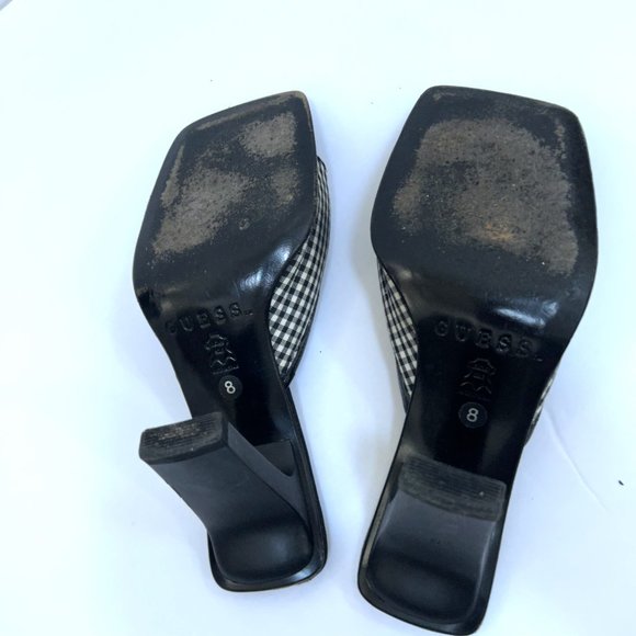 GUESS Square Toe Gingham Heeled Slide Sandals - Picture 6 of 8